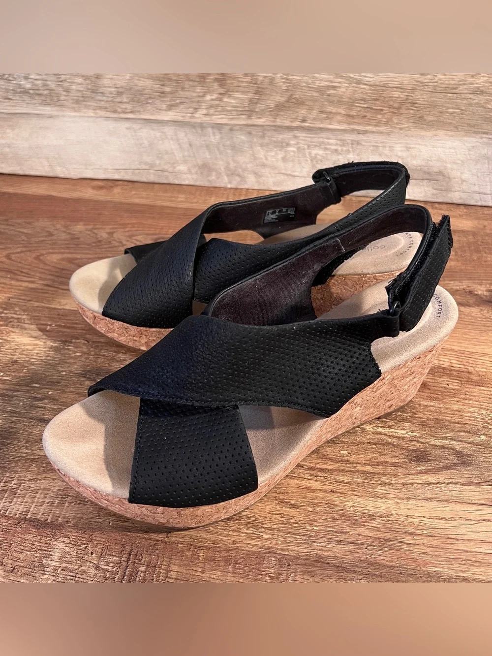 Black Cork Wedge‎ Sandals with Cross-Strap Design